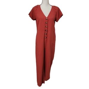 Madewell Size 4 Burnt Orange / Umber Button Front Jumpsuit, Short Sleeve, EUC